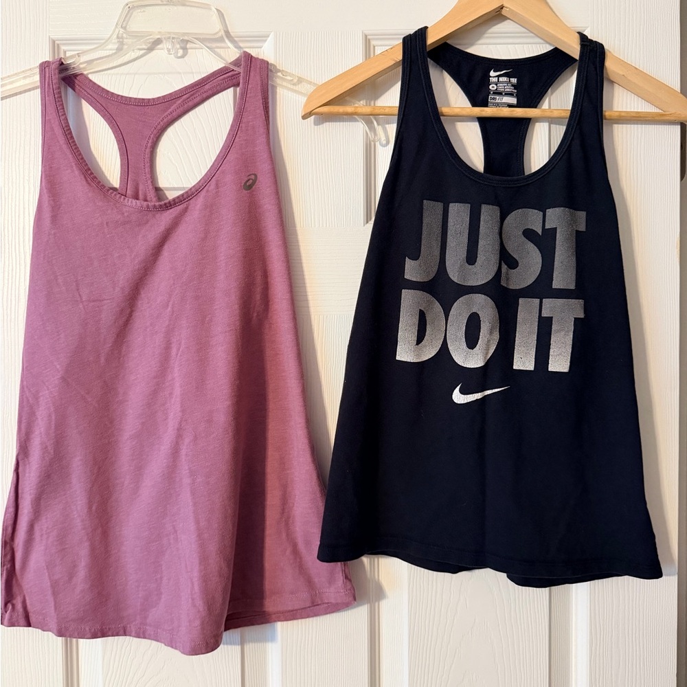Nike Black 'Just Do It' Racerback Tank & Asics Mauve Racerback Tank size medium